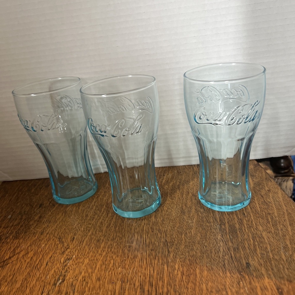 Vintage McDonalds Coca-Cola Tumblers SET 3 Light Blue 6"ht 16oz